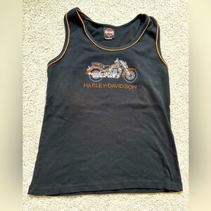 Harley-Davidson Women’s Black Orange Tank Top Motorcycle Graphic Gem